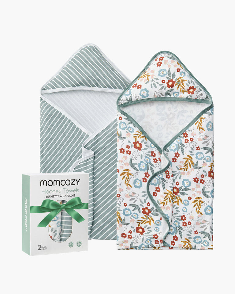 Translation missing: fr.Lot de 2 serviettes à capuche pour bébé Momcozy – Motif Petite Blossom